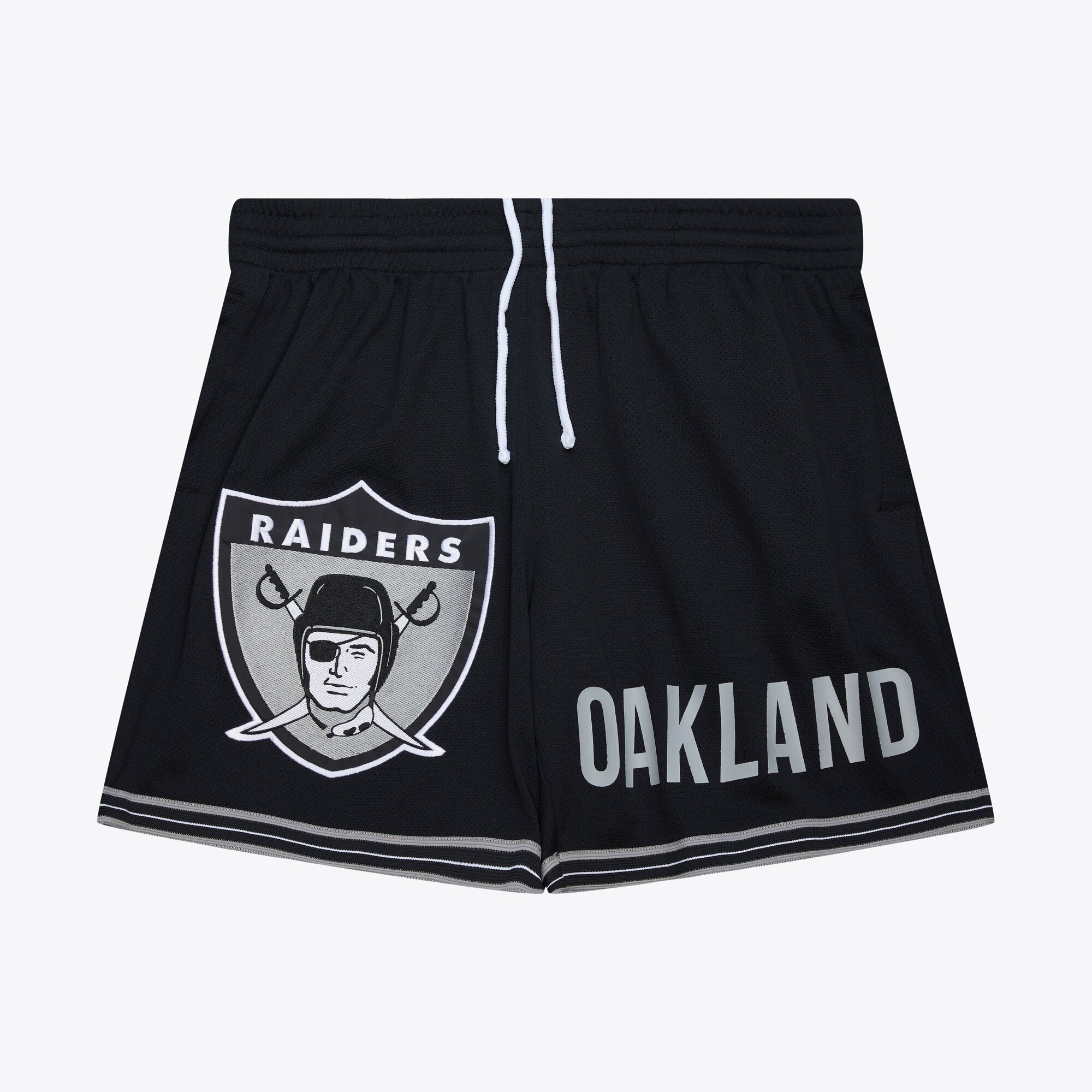 Pantaloncini in rete Mitchell & Ness Team Origins da 7 pollici dei Oakland Raiders con logo vintage
