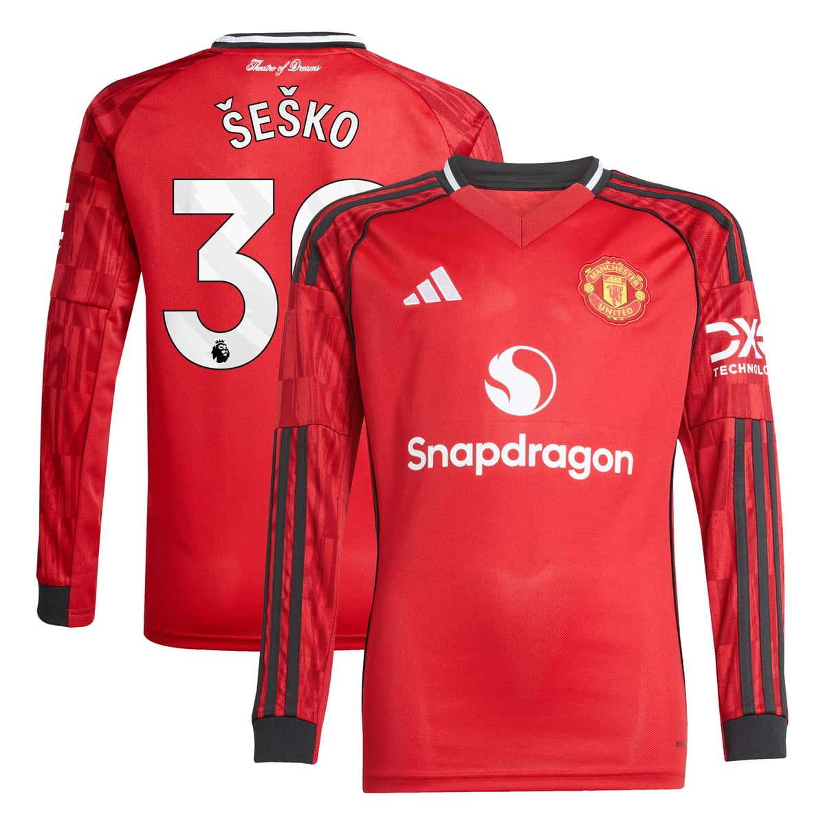 Maillot Domicile Manchester United adidas 2025-26 - Enfant - Manches longues avec flocage Šeško 30