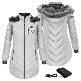 Women's ActionHeat White Philadelphia Eagles 5V Battery Heated Long Puffer Full-Zip Hoodie Jacket