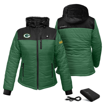 Women's ActionHeat Green/Black Green Bay Packers 5V Battery Heated Insulated Puffer Full-Zip Jacket