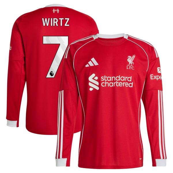 Maillot Liverpool adidas Domicile 25/26 - Manches longues avec flocage Wirtz 7