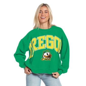Women's Pressbox Green Oregon Ducks Oversized Janice Waist-Length Sweatshirt
