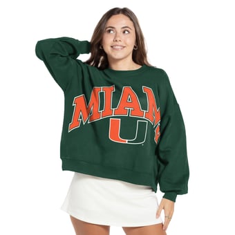 Women's Pressbox Green Miami Hurricanes Oversized Janice Waist-Length Sweatshirt