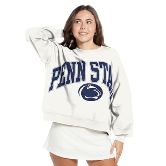 Women's Pressbox White Penn State Nittany Lions Oversized Janice Waist-Length Sweatshirt
