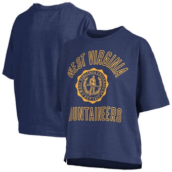 Women's Pressbox Navy West Virginia Mountaineers Motley Crew Bishop Waist Length Oversized Slub T-Shirt