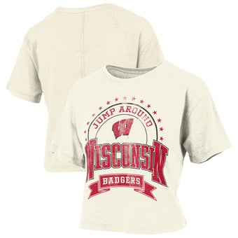 Women's Pressbox Natural Wisconsin Badgers Vintage Wash Waist-Length Slub T-Shirt