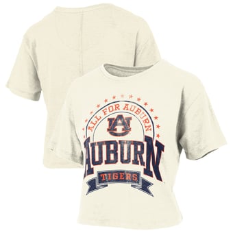 Women's Pressbox Natural Auburn Tigers Vintage Wash Waist-Length Slub T-Shirt