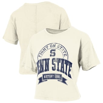 Women's Pressbox Natural Penn State Nittany Lions Vintage Wash Waist-Length Slub T-Shirt