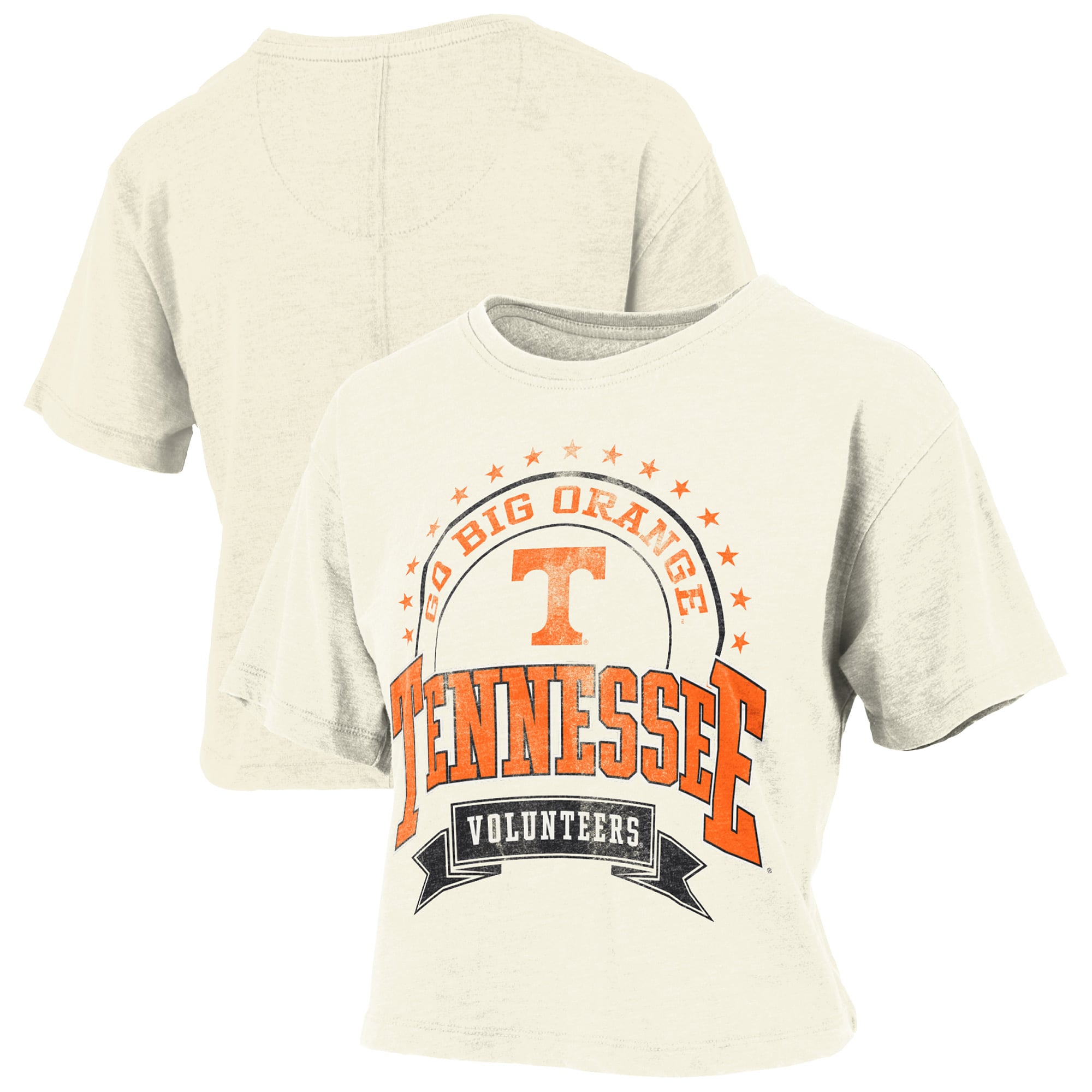 Women's Pressbox Natural Tennessee Volunteers Vintage Wash Waist-Length Slub T-Shirt