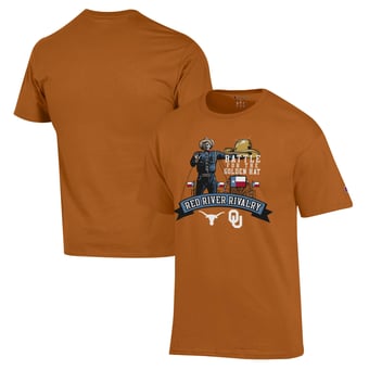 Men's Champion Texas Orange Texas Longhorns vs. Oklahoma Sooners Red River Rivalry Big Tex Battle For The Golden Hat T-Shirt