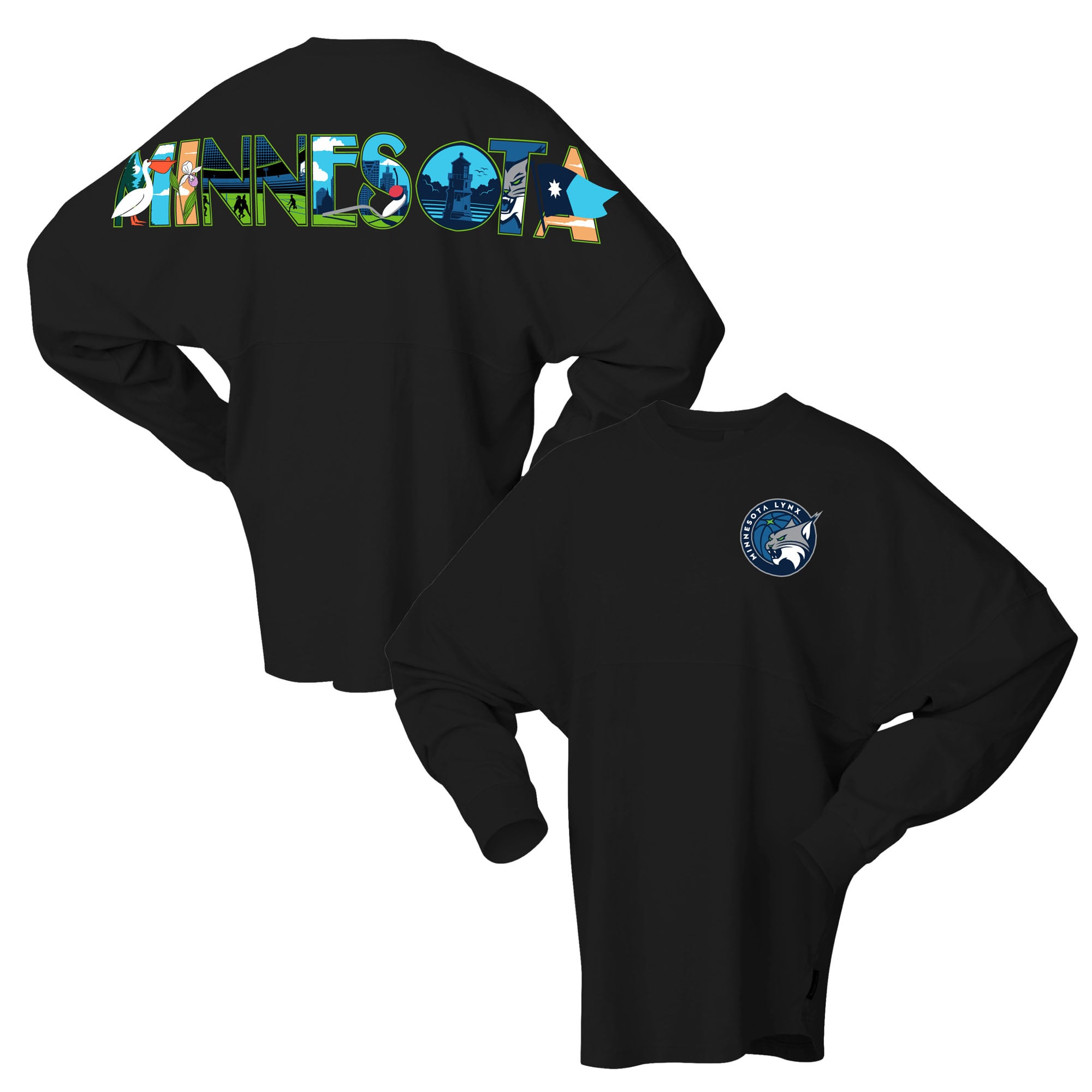 Women's Spirit Jersey Black Minnesota Lynx Oversized Preppy City Long Sleeve T-Shirt