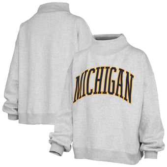 Women's Pressbox Heather Gray Michigan Wolverines Oversized Nelson Mock Neck Sweatshirt