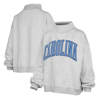 Women's Pressbox Heather Gray North Carolina Tar Heels Oversized Nelson Mock Neck Sweatshirt