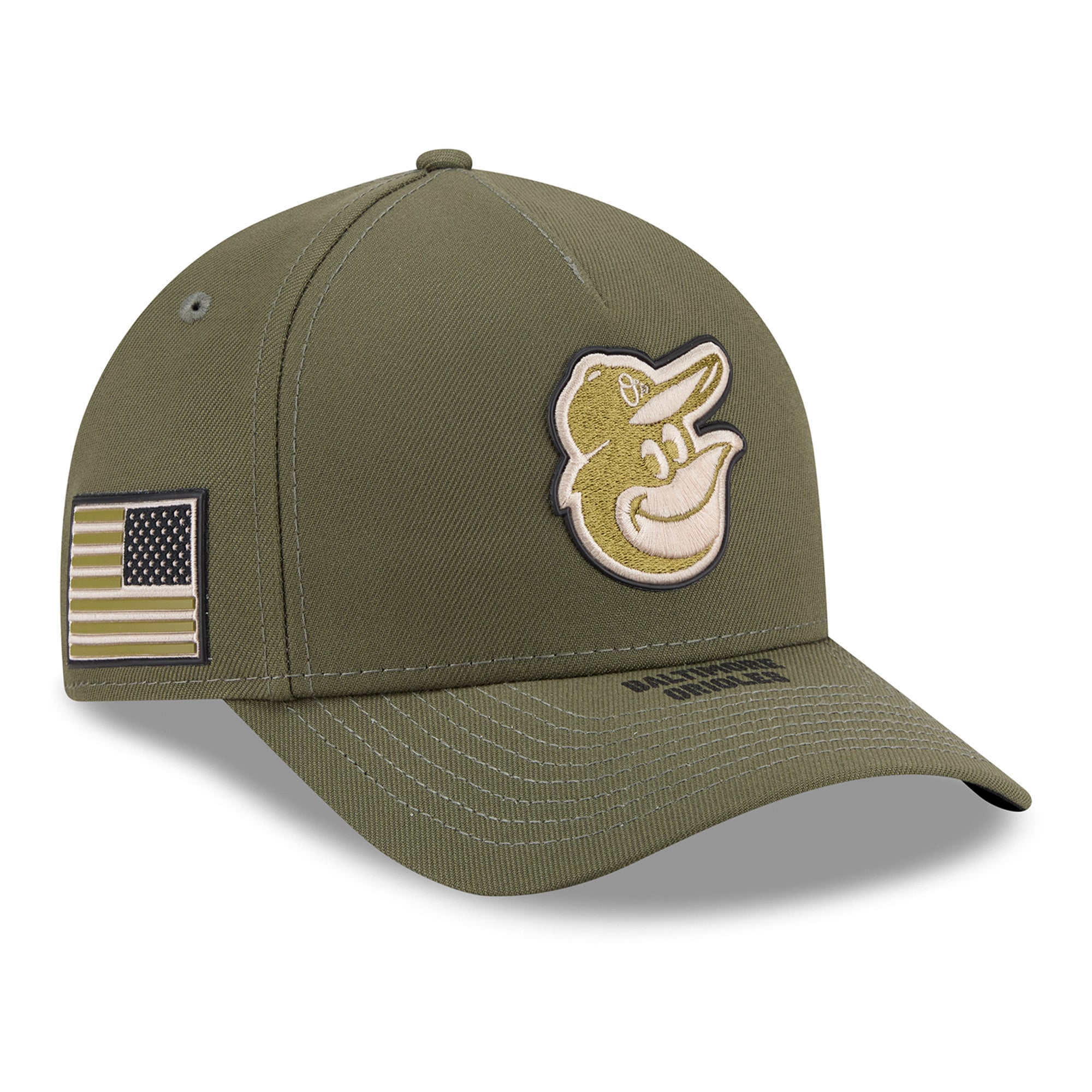 Youth New Era Olive Baltimore Orioles 2026 Armed Forces Day 9FORTY M-Crown Adjustable Hat