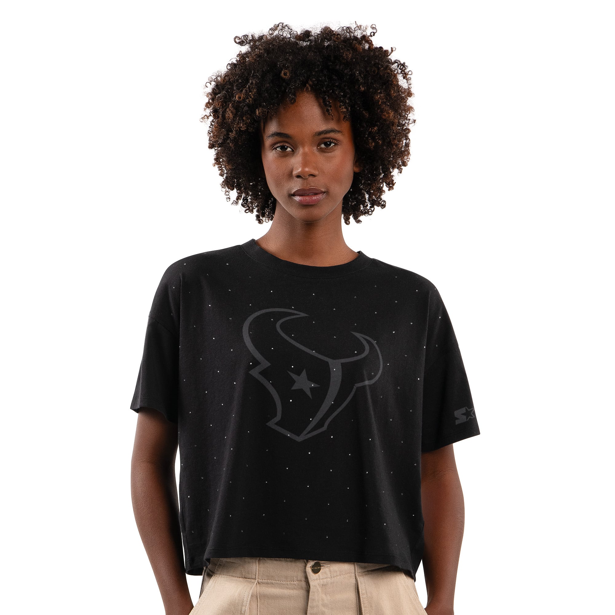 Women’s Starter Black Houston Texans Rhinestone Sprinkle Boxy Cropped T-Shirt Women’s Starter Black Houston Texans Rhinestone Sprinkle Boxy Cropped T-Shirt
