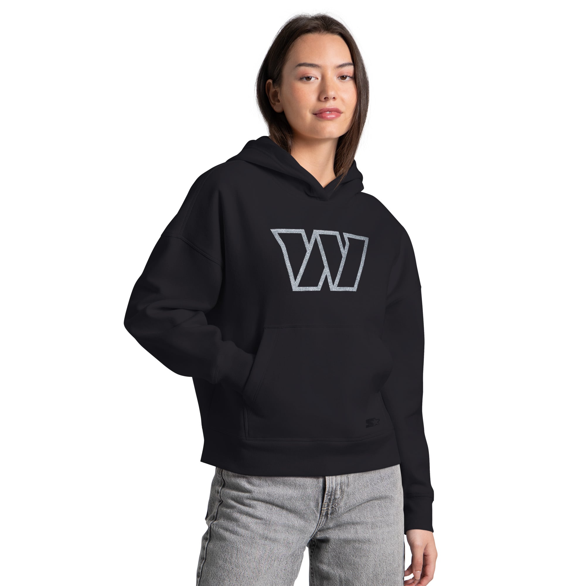 Women’s Starter Black Washington Commanders Rhinestone Relaxed Hoodie Women’s Starter Black Washington Commanders Rhinestone Relaxed Hoodie