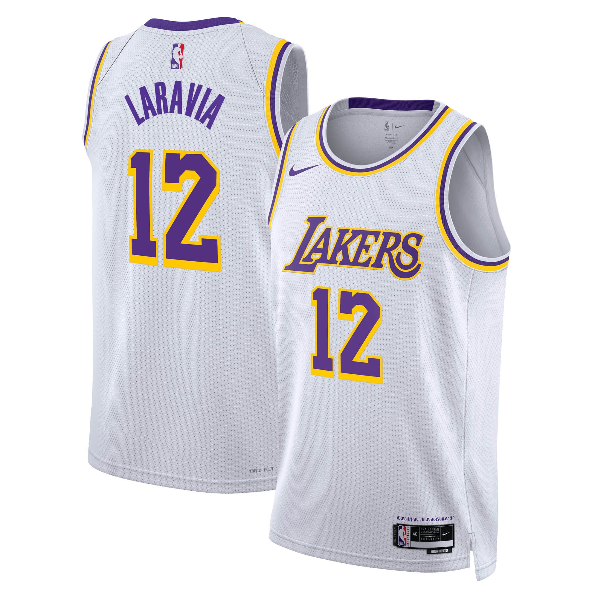 Los Angeles Lakers Nike Association Edition Swingman-Trikot – Weiß – Jake LaRavia – Unisex