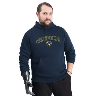 Men's G-III Sports by Carl Banks Navy Milwaukee Brewers Adaptive Lockup Fleece Hoodie