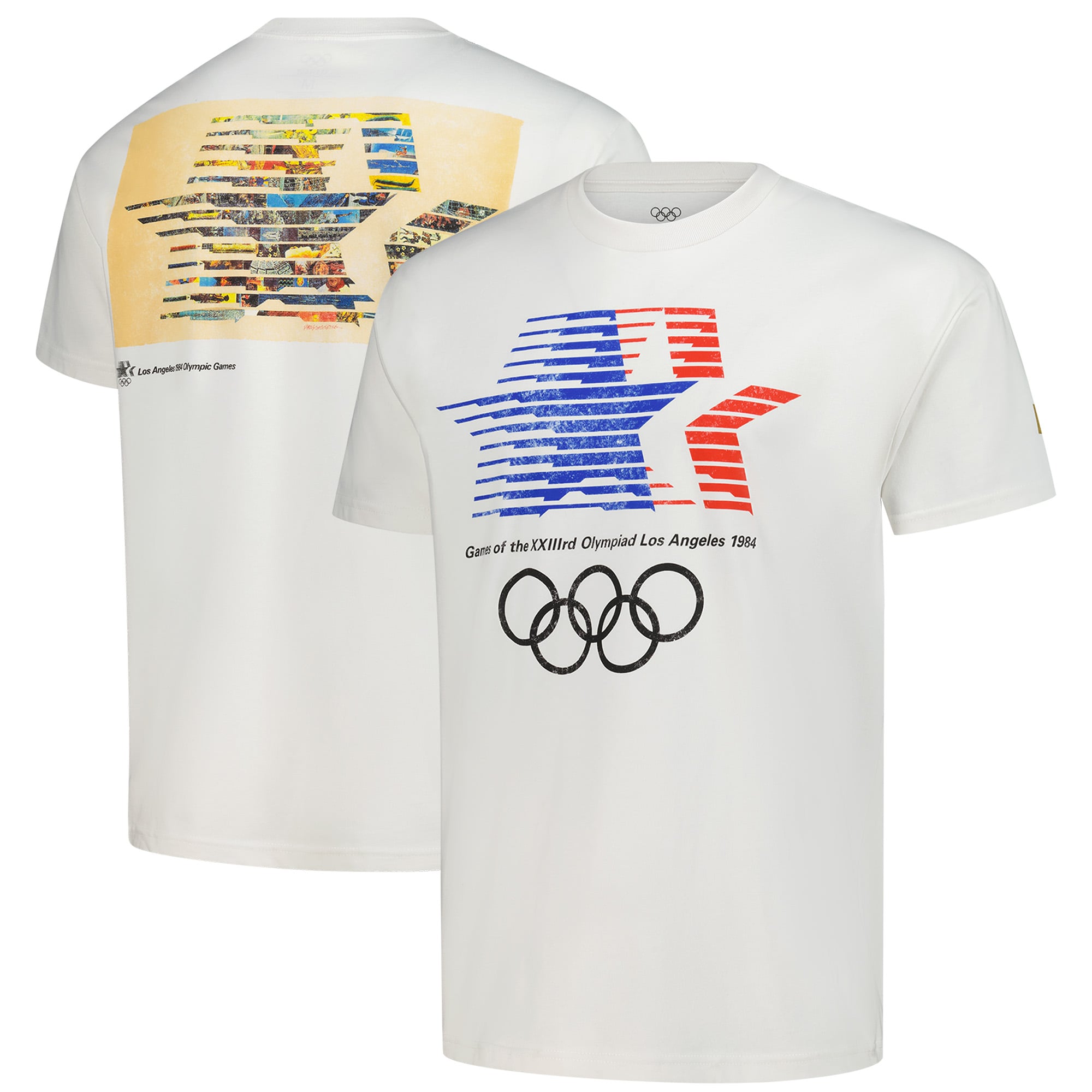 Maglietta oversize beige da uomo Outerstuff con emblema e poster dei Giochi Olimpici di Los Angeles 1984