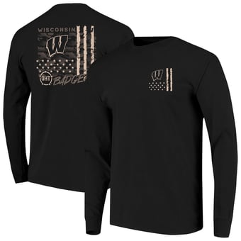 Men's  Black Wisconsin Badgers OHT Camo Overlay Comfort Colors Long Sleeve T-Shirt