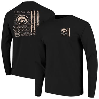 Men's  Black Iowa Hawkeyes OHT Camo Overlay Comfort Colors Long Sleeve T-Shirt