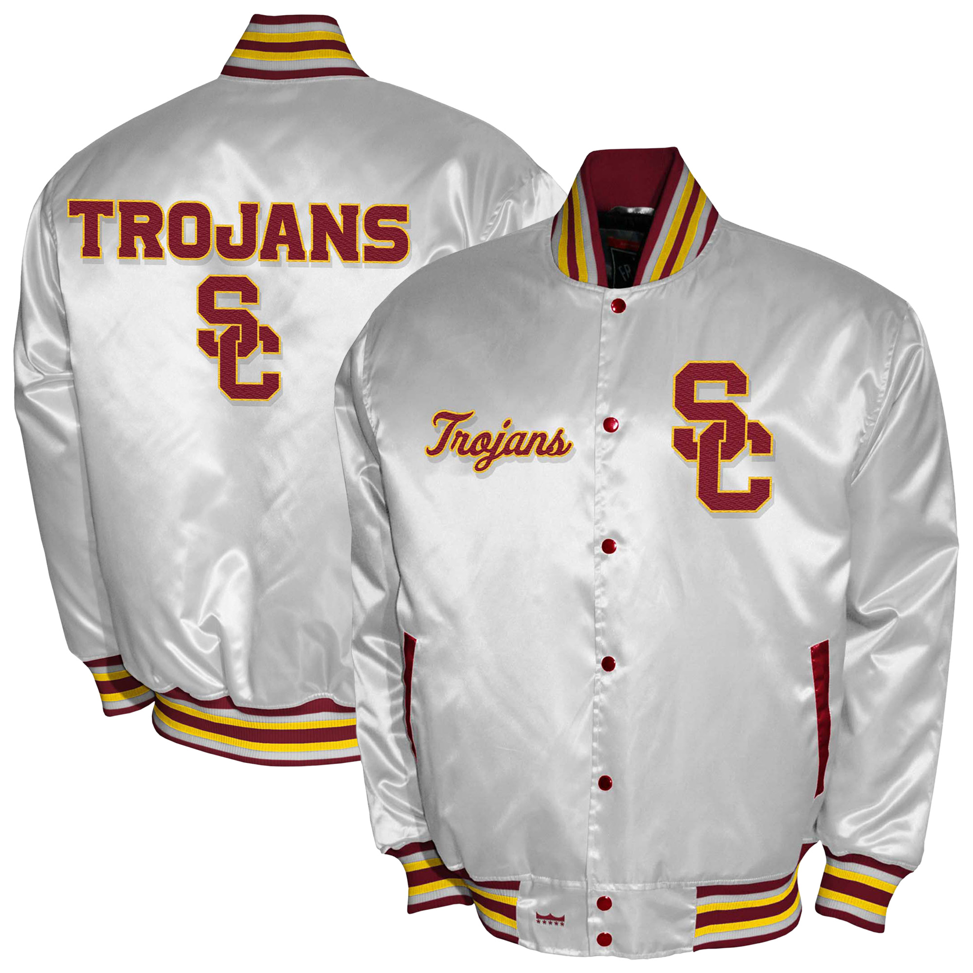 Men's Franchise Club White USC Trojans Satin Full-Snap Jacket