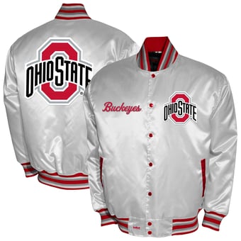 Men's Franchise Club White Ohio State Buckeyes Satin Full-Snap Jacket