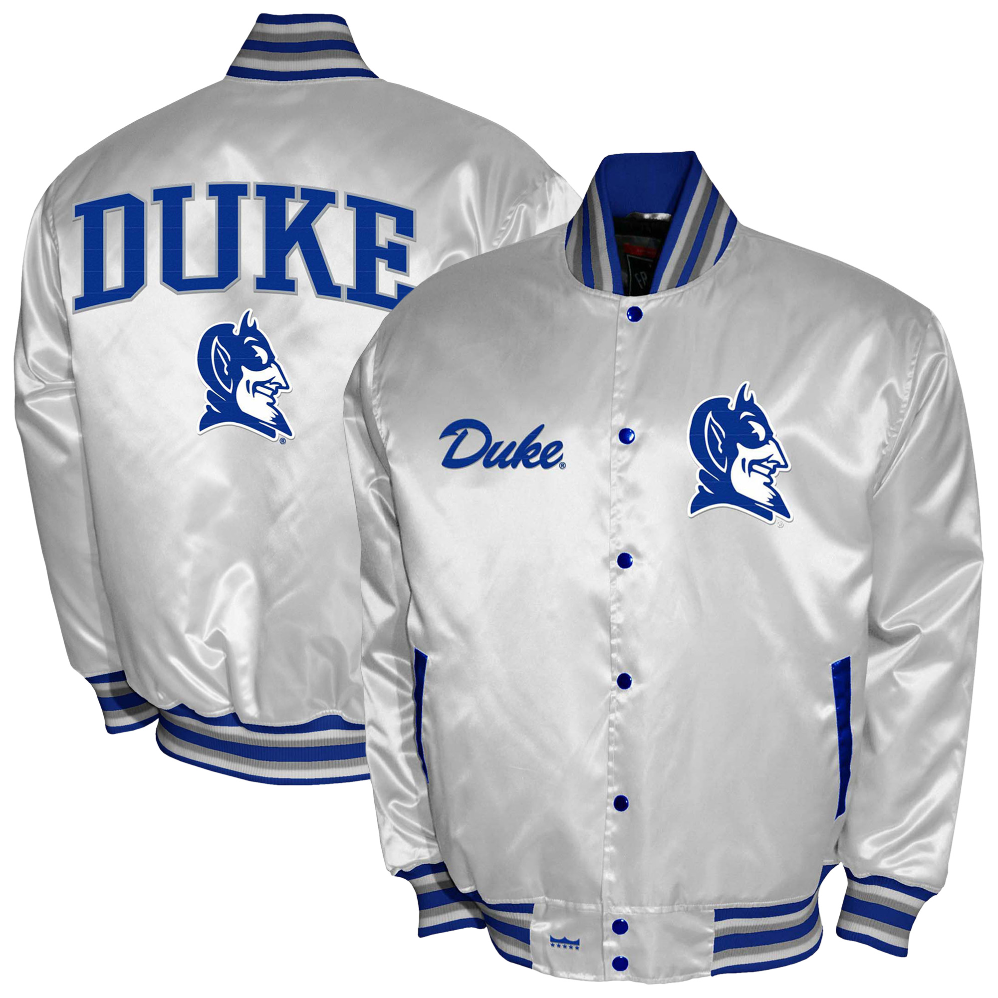 Men's Franchise Club White Duke Blue Devils Satin Full-Snap Jacket