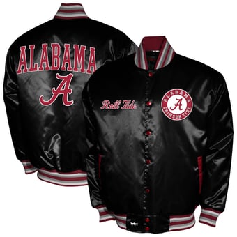 Men's Franchise Club Black Alabama Crimson Tide Satin Full-Snap Jacket