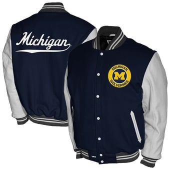 Men's Franchise Club Navy Michigan Wolverines Full-Snap Letterman Jacket