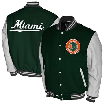 Men's Franchise Club Green Miami Hurricanes Full-Snap Letterman Jacket