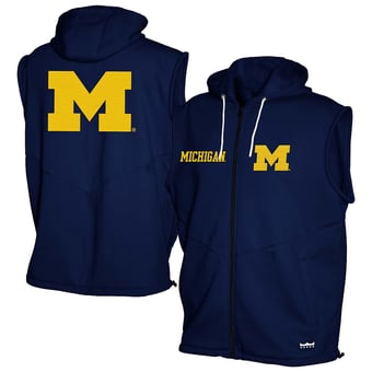 Men's Franchise Club Navy Michigan Wolverines Gym Fleece Full-Zip Hoodie Vest