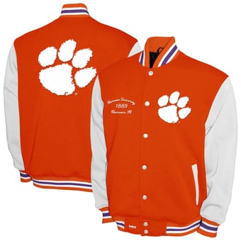 Men's Franchise Club Orange Clemson Tigers Fleece Varsity Full-Snap Jacket