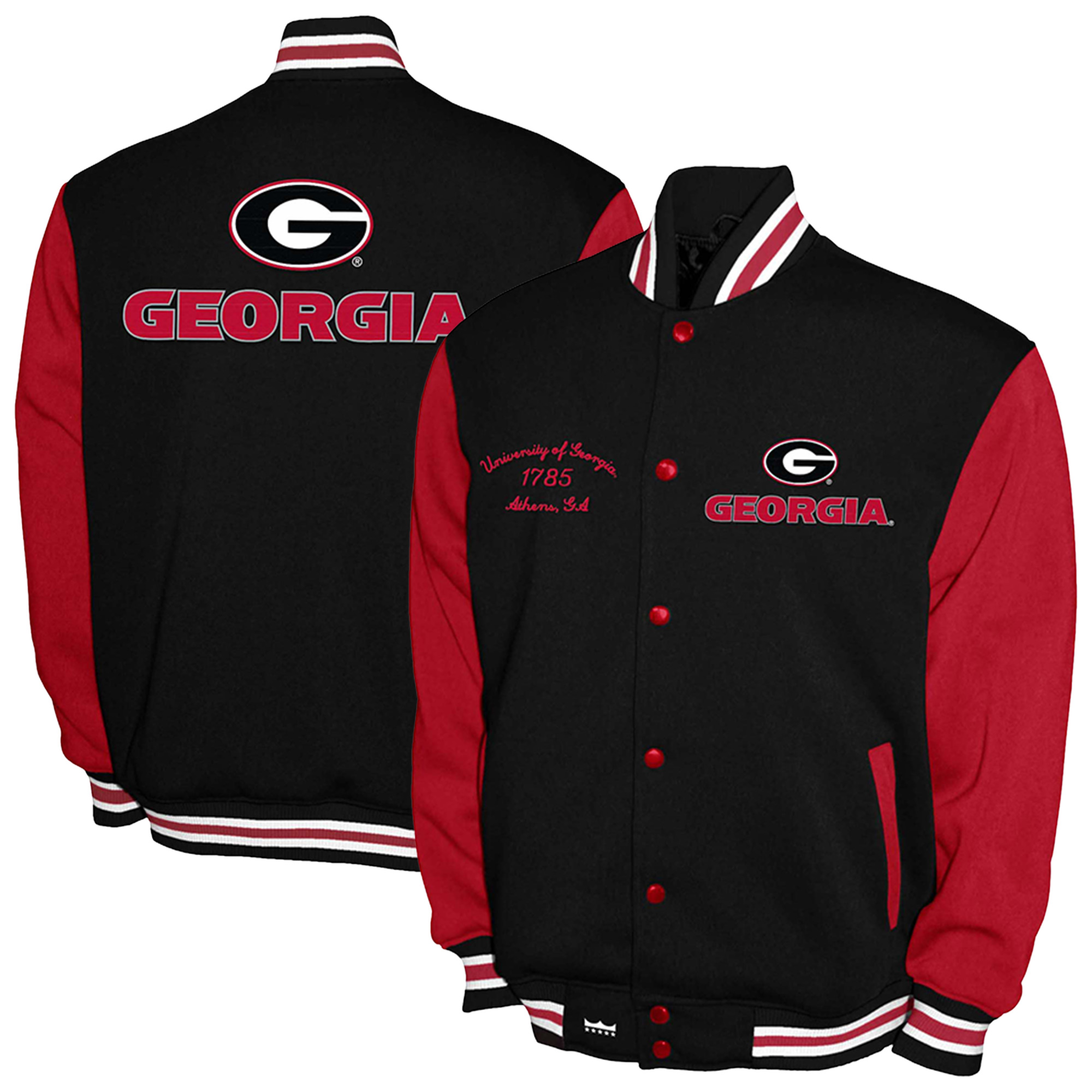 Men's Franchise Club Red Georgia Bulldogs Fleece Varsity Full-Snap Jacket