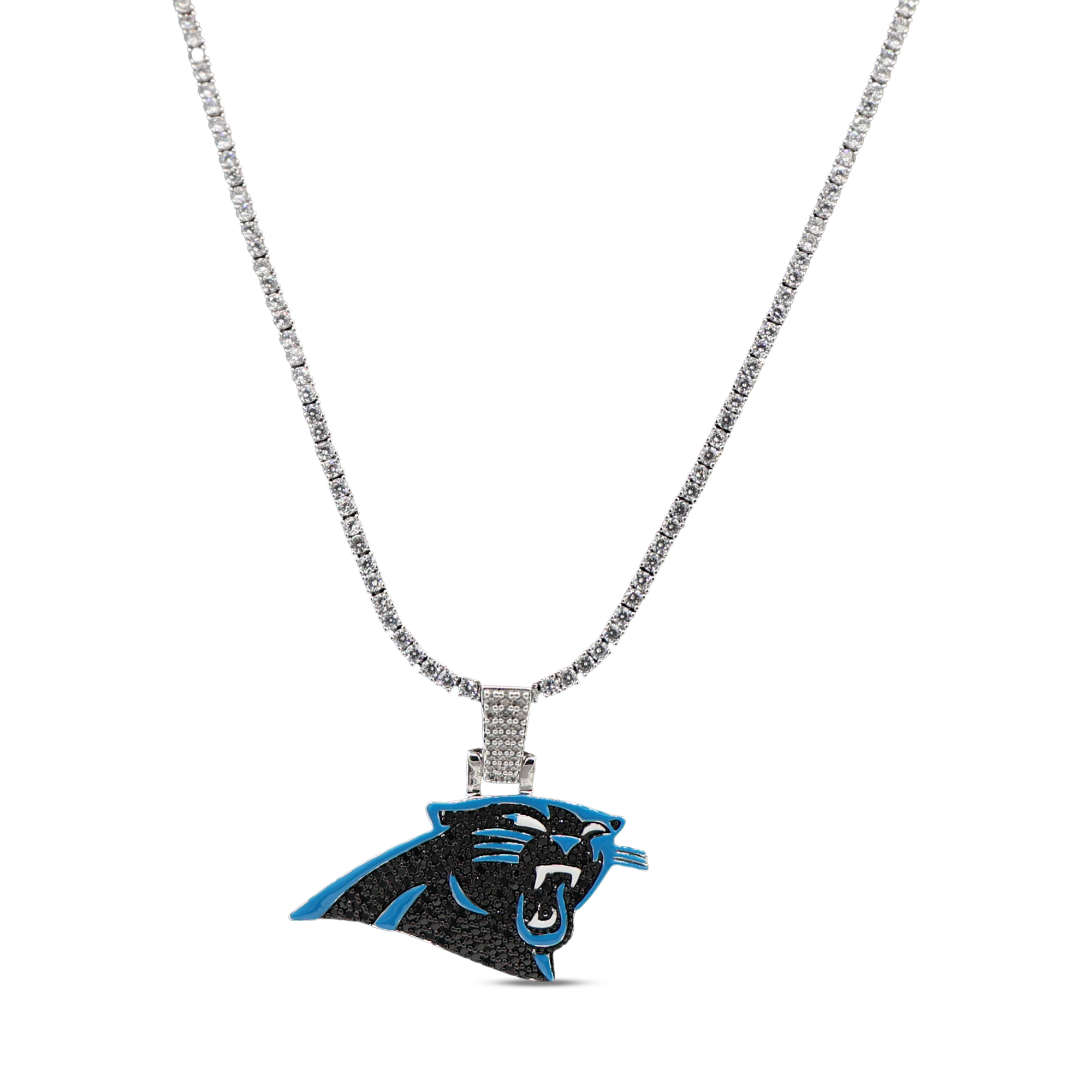 GLD Carolina Panthers 14K White Gold Logo Pendant & 20" Tennis Chain
