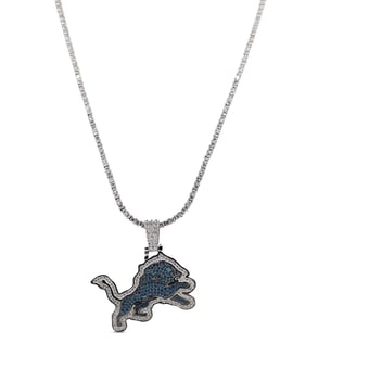 GLD Detroit Lions 14K White Gold Logo Pendant & 20" Tennis Chain