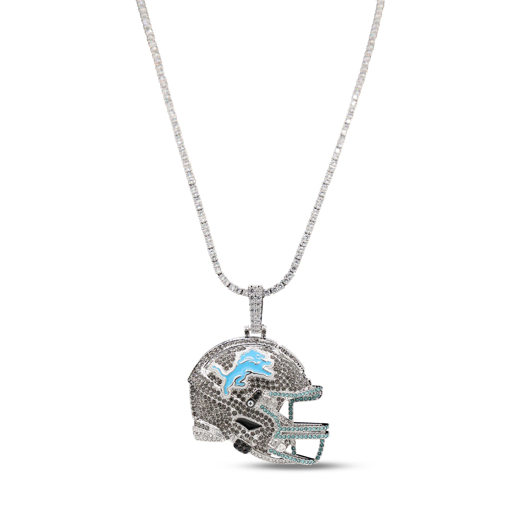 GLD Detroit Lions 14K White Gold Logo Pendant & 20" Tennis Chain