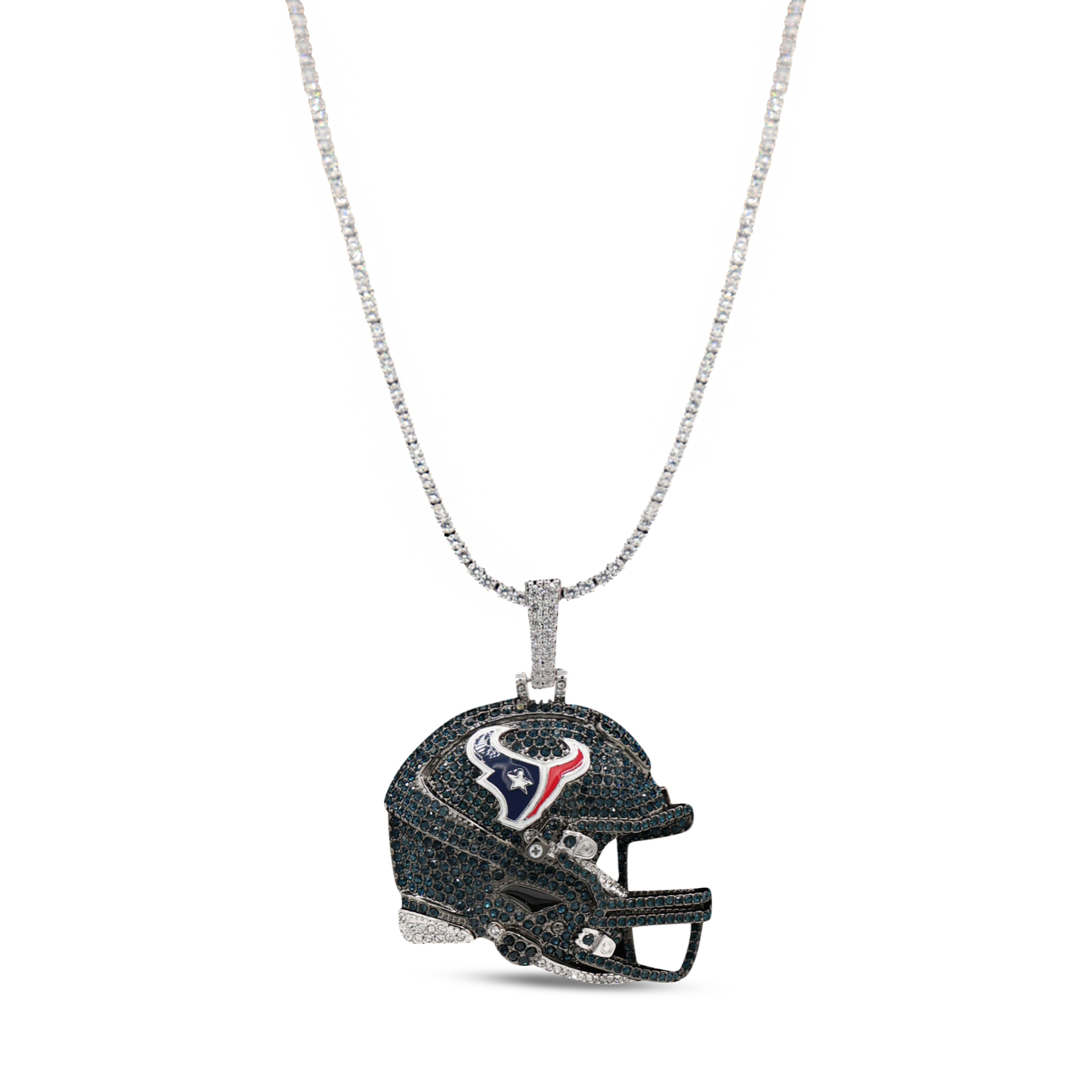 GLD Houston Texans 14K White Gold Logo Pendant & 20" Tennis Chain