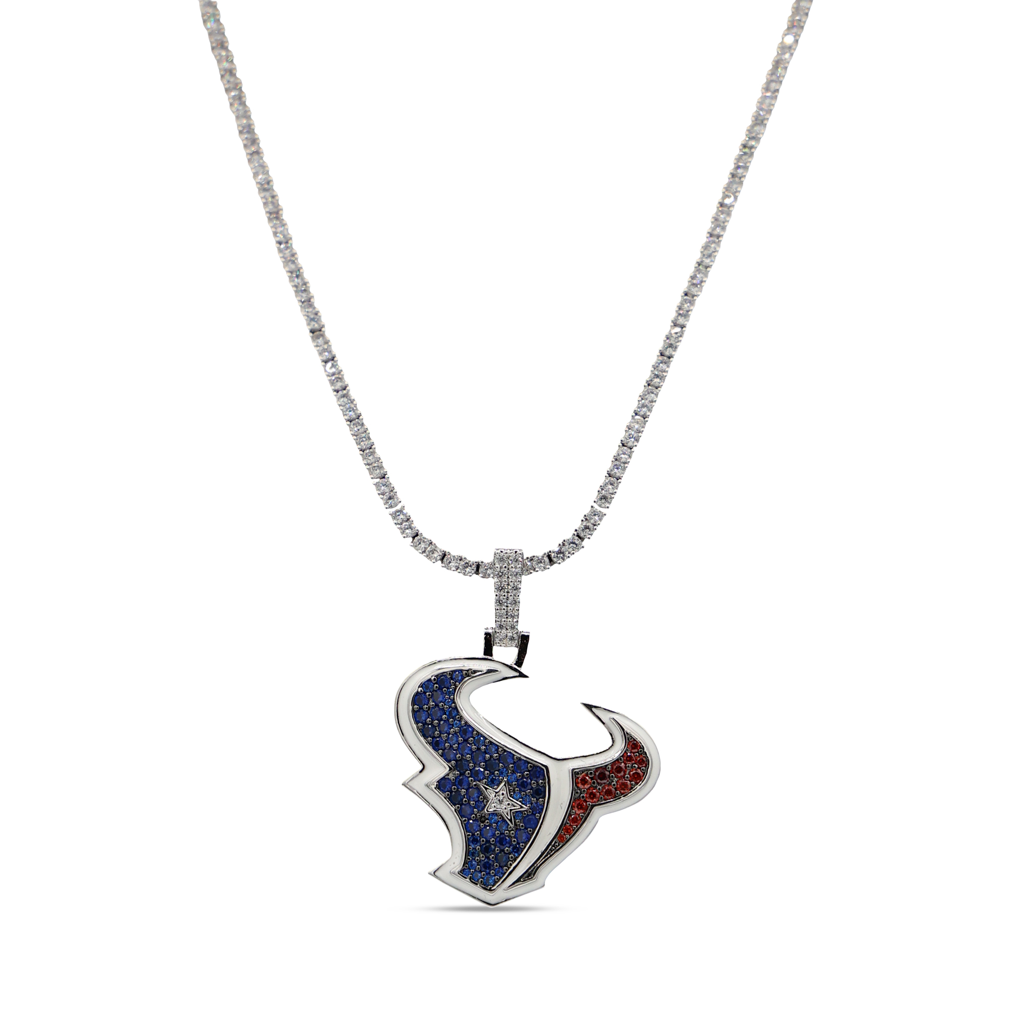 GLD Houston Texans 14K White Gold Logo Pendant & 20" Tennis Chain