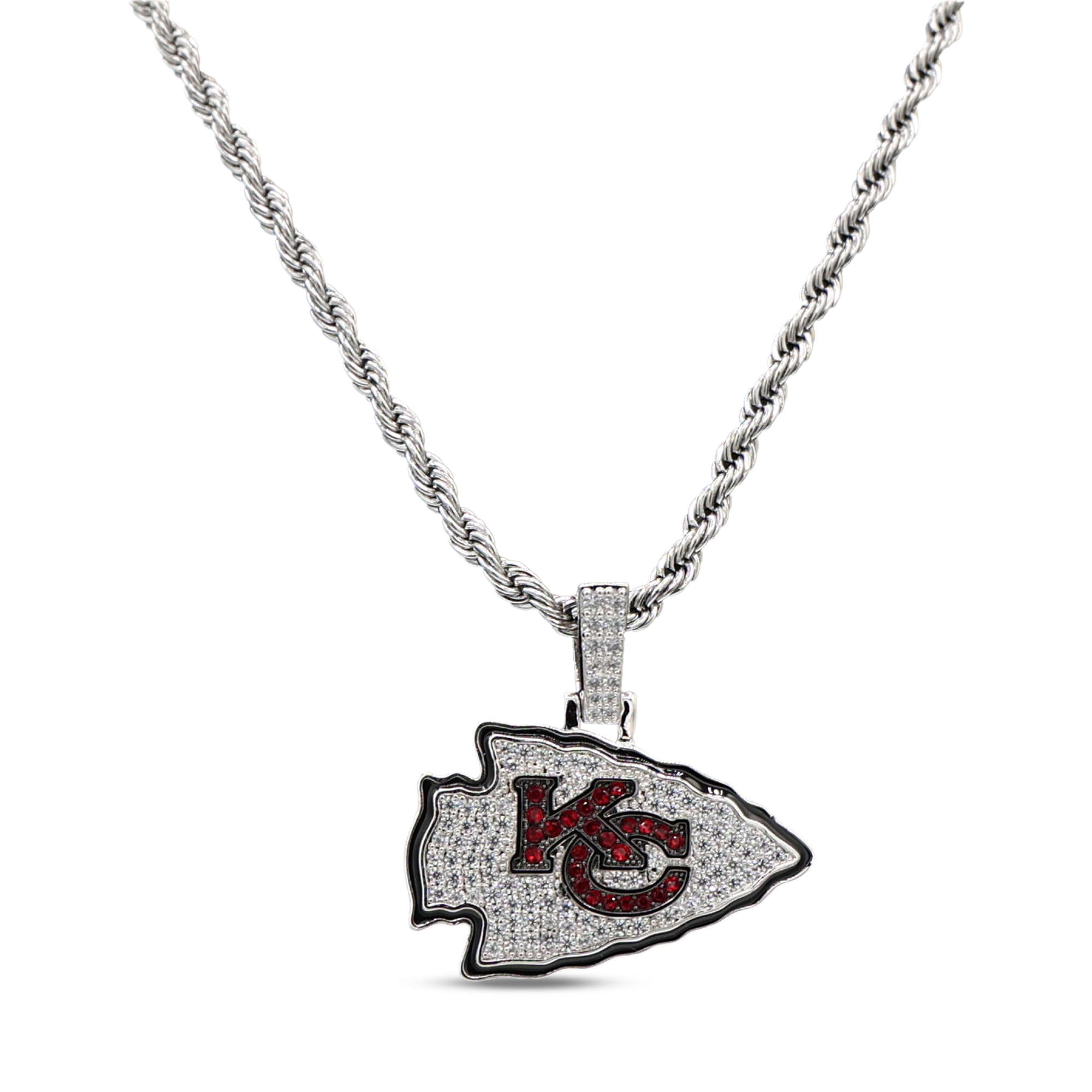 GLD Kansas City Chiefs 14K White Gold Logo Pendant & 20" Tennis Chain