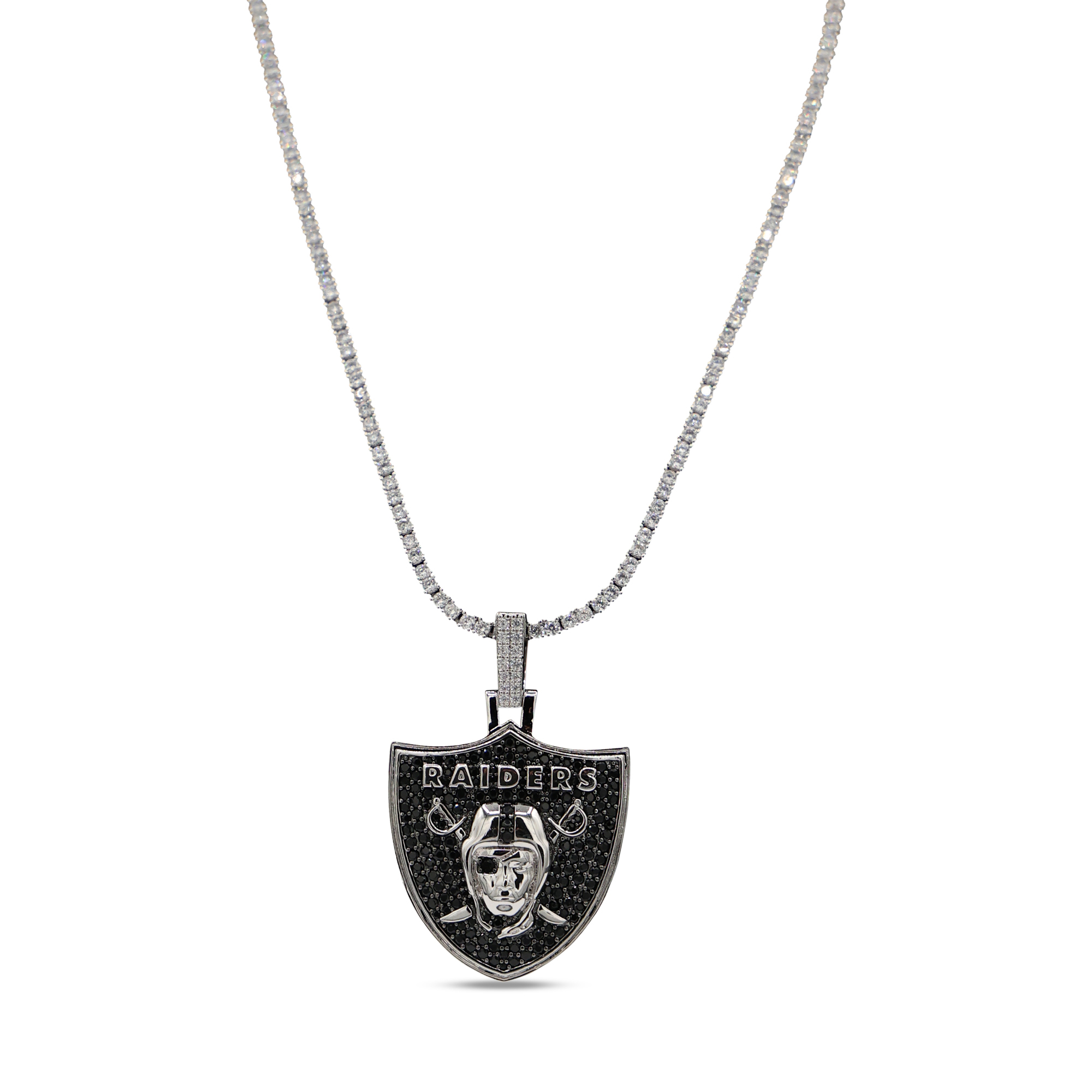 GLD Las Vegas Raiders 14K White Gold Logo Pendant & 20" Tennis Chain
