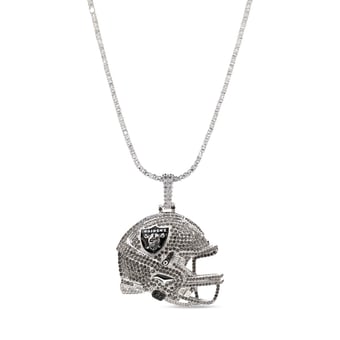 "GLD Las Vegas Raiders 14K White Gold Logo Pendant & 20"" Tennis Chain"