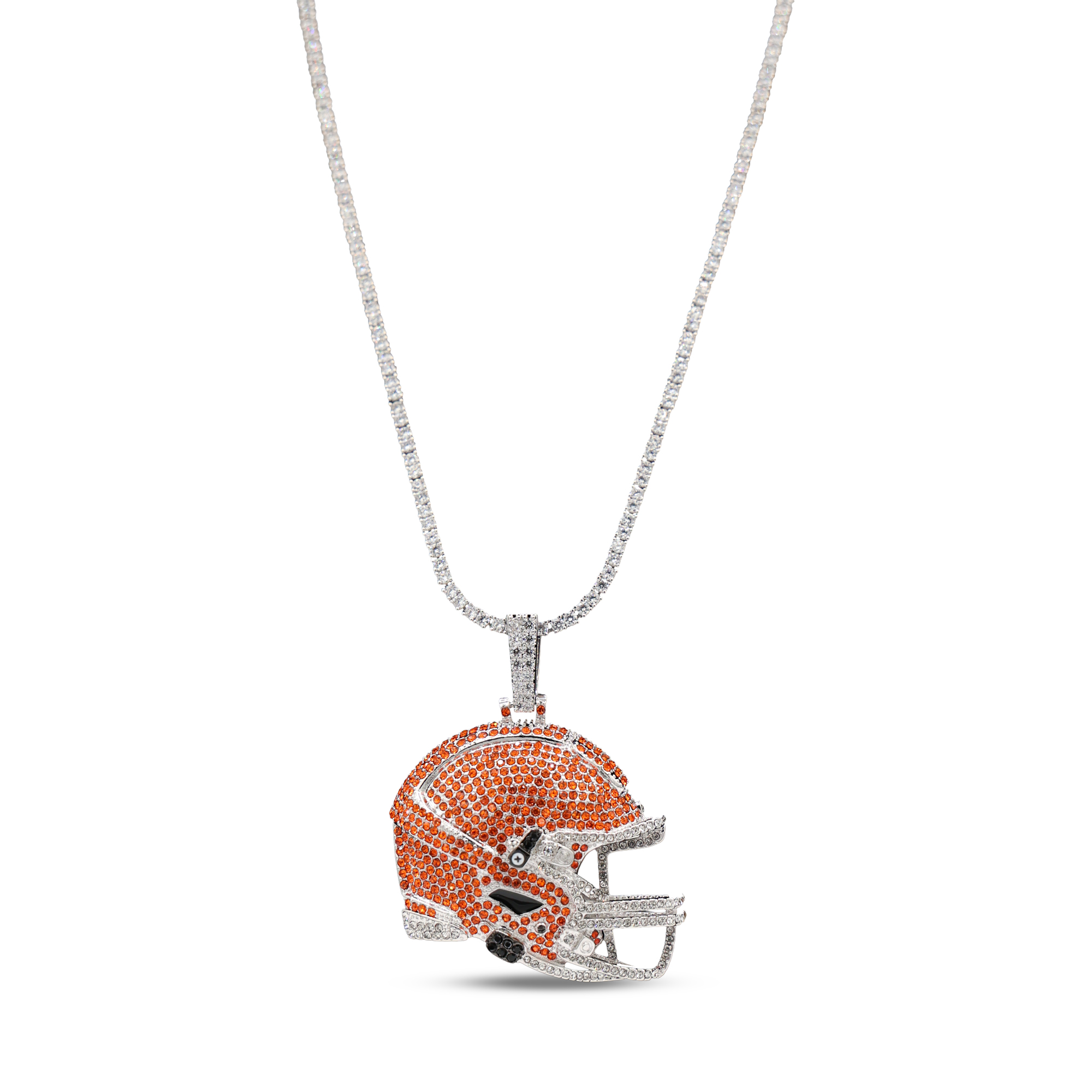GLD Cleveland Browns 14K White Gold Logo Pendant & 20" Tennis Chain