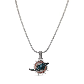 GLD Miami Dolphins 14K White Gold Logo Pendant & 20" Tennis Chain