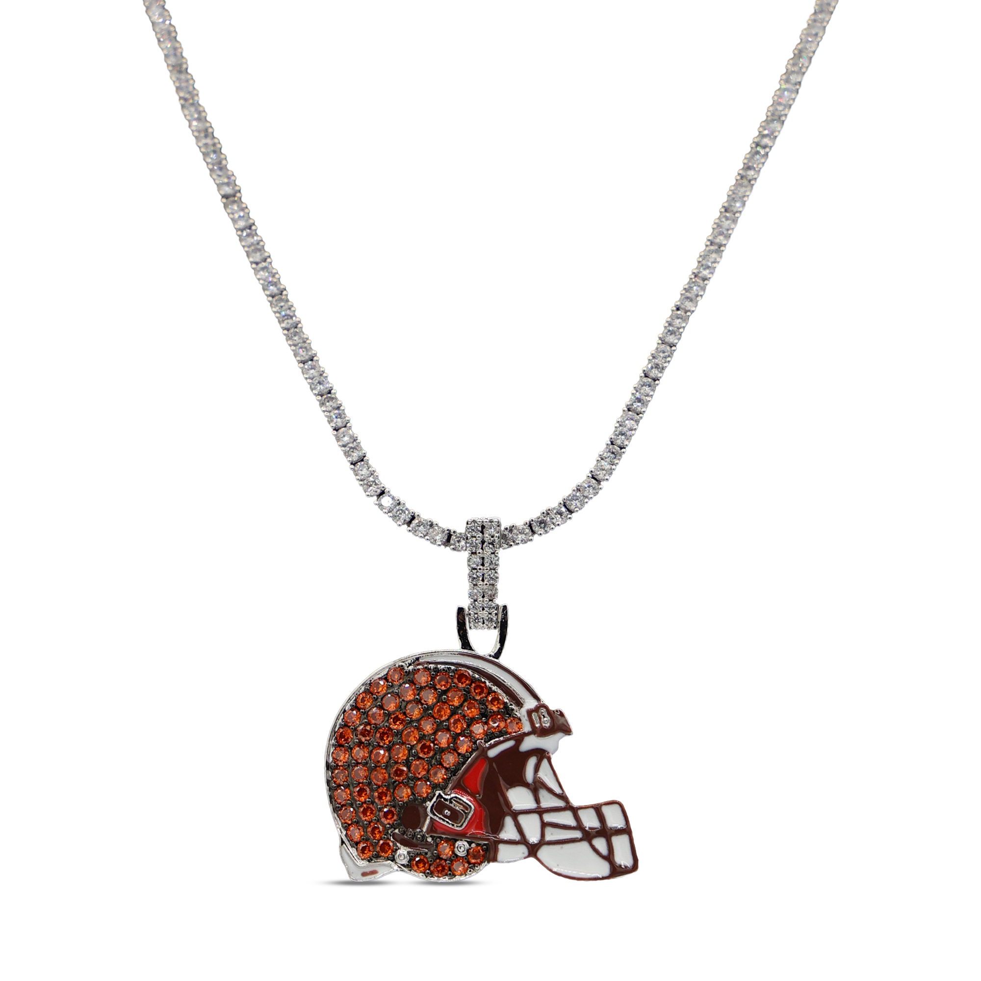 GLD Cleveland Browns 14K White Gold Logo Pendant & 20" Tennis Chain