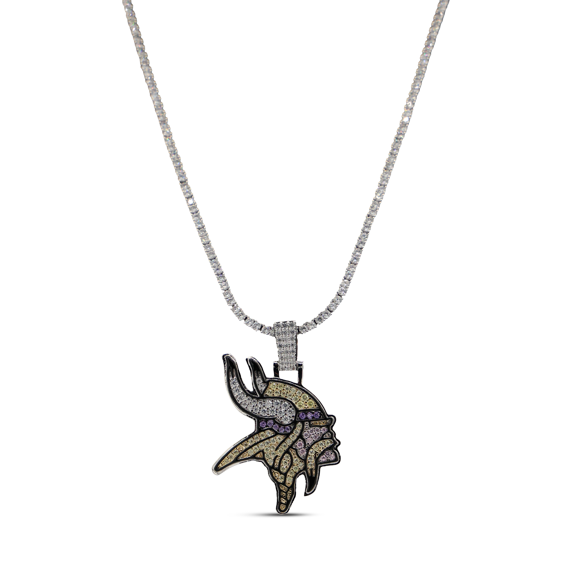 GLD Minnesota Vikings 14K White Gold Logo Pendant & 20" Tennis Chain
