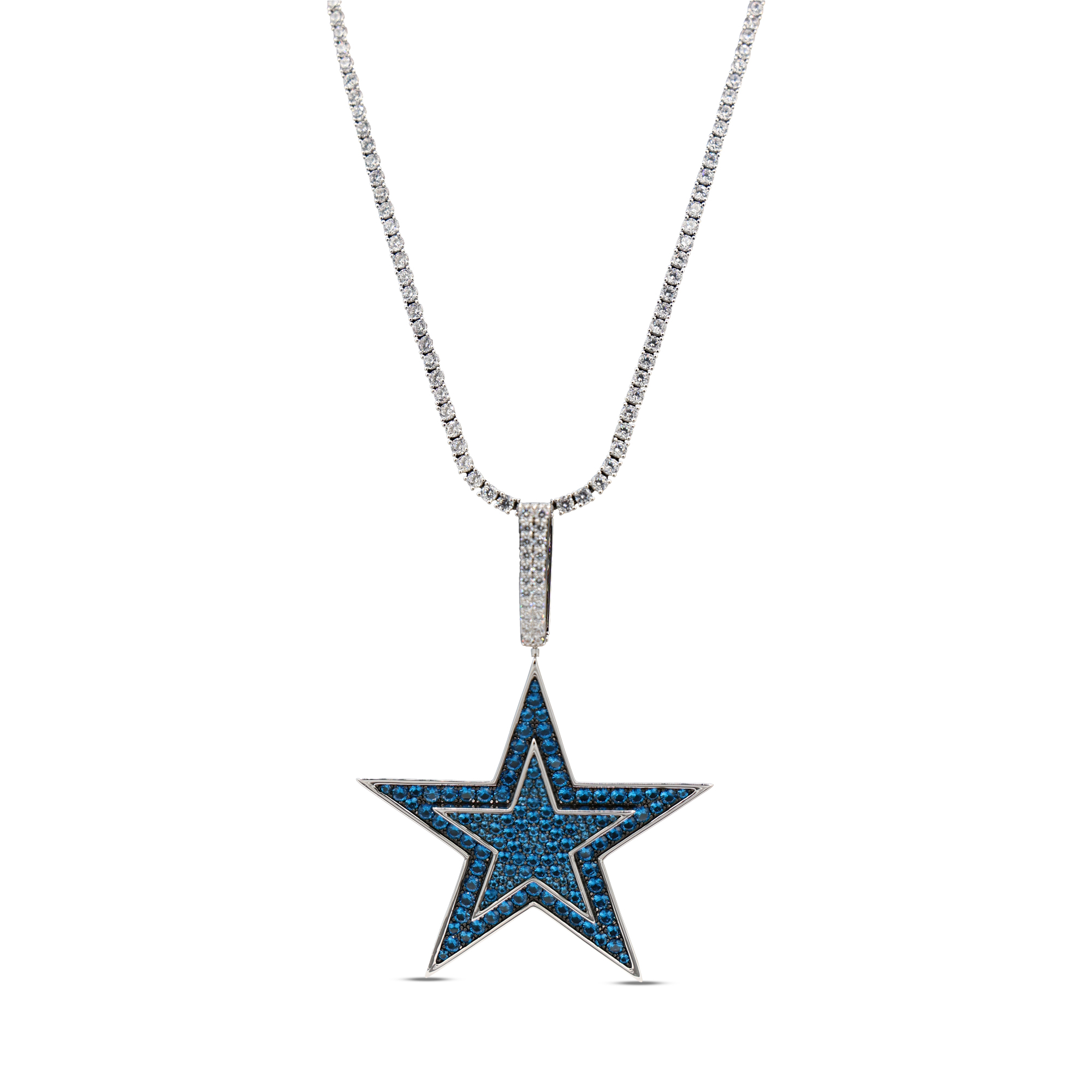 GLD Dallas Cowboys 14K White Gold Logo Pendant & 20" Tennis Chain