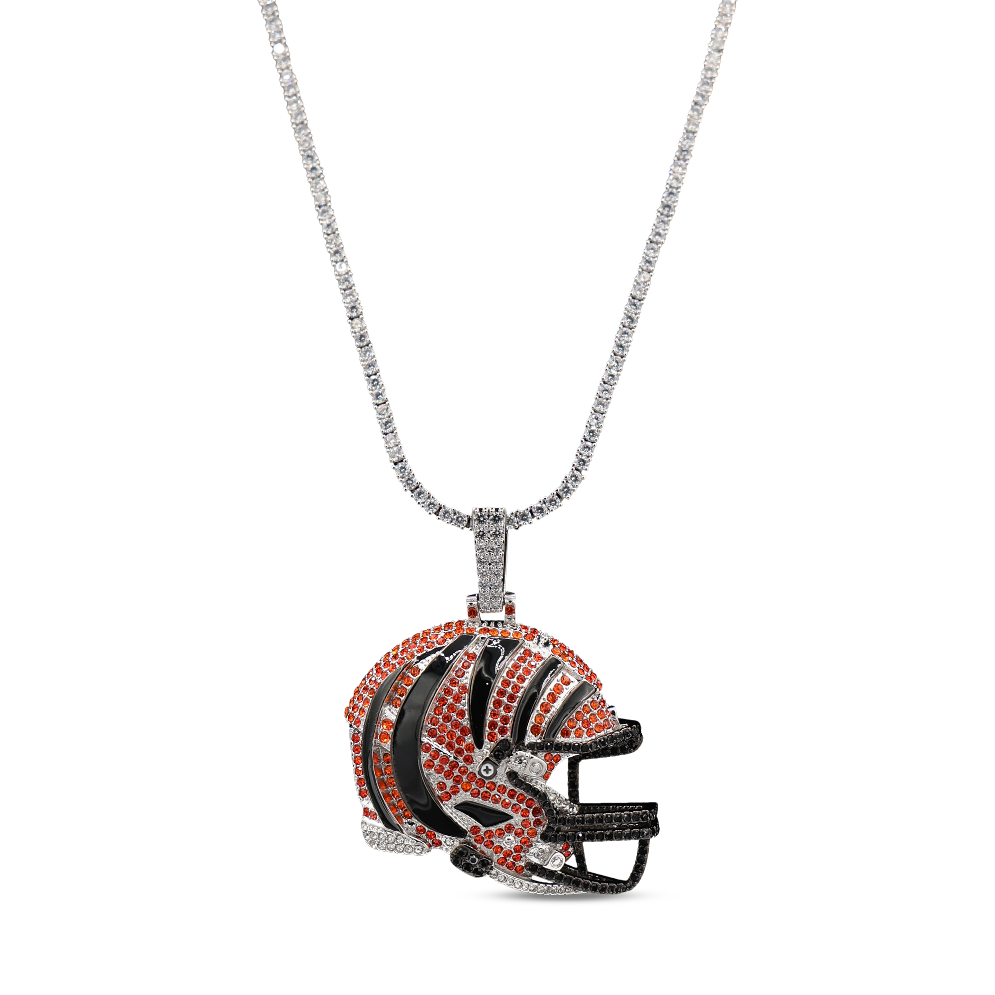 GLD Cincinnati Bengals 14K White Gold Logo Pendant & 20" Tennis Chain