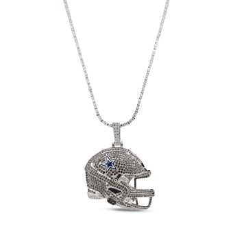 "GLD Dallas Cowboys 14K White Gold Logo Pendant & 20"" Tennis Chain"