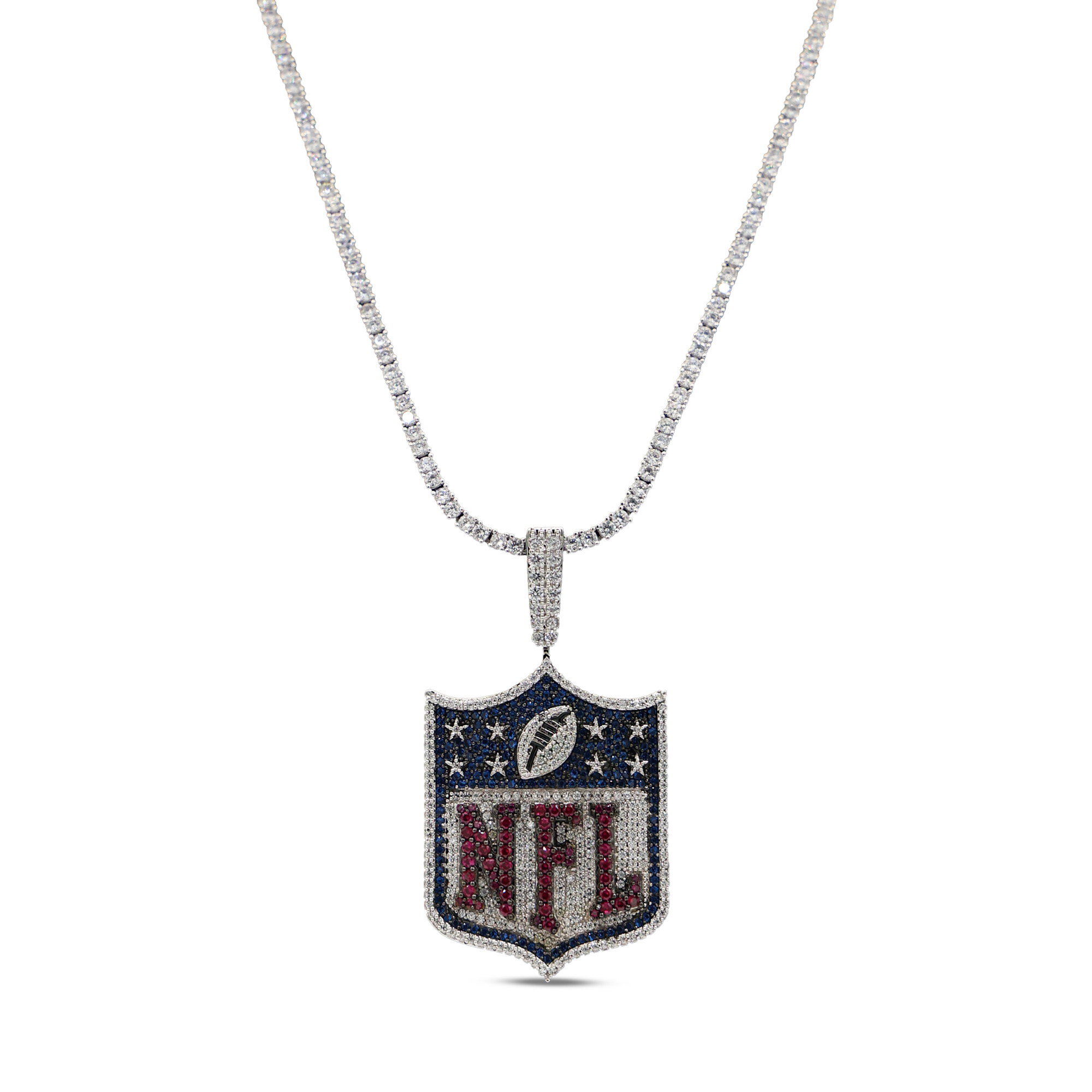 GLD NFL 14K White Gold Logo Pendant & 20" Tennis Chain
